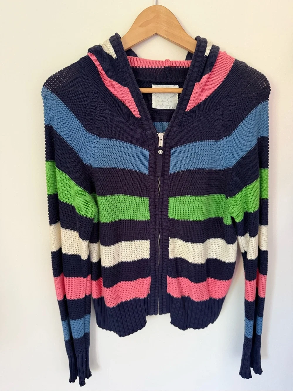 Justice Striped Zip-Up Hooded Knit Sweater - 100% cotton great condition